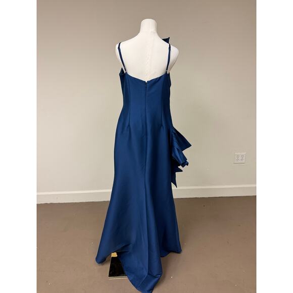 Badgley Mischka Ruffle Accent Sculptural Swirl Maxi Evening Dress Blue Size 12 - Picture 5 of 7